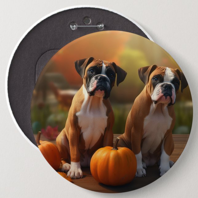 Boxer Puppy Autumn Delight Pumpkin  Button (Front & Back)
