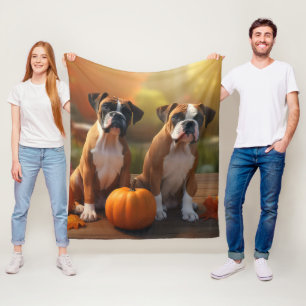 Boxer Puppy Autumn Delight Pumpkin Fleece Blanket