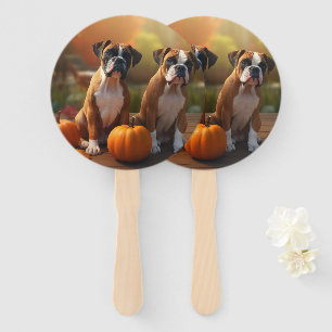 Boxer Puppy Autumn Delight Pumpkin Hand Fan