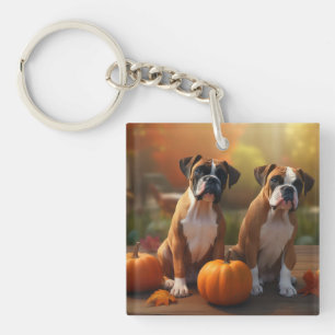 Boxer Puppy Autumn Delight Pumpkin  Keychain