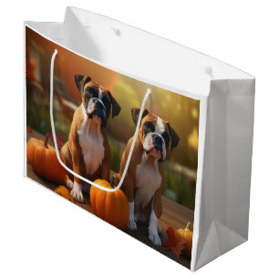 Boxer Puppy Autumn Delight Pumpkin Large Gift Bag