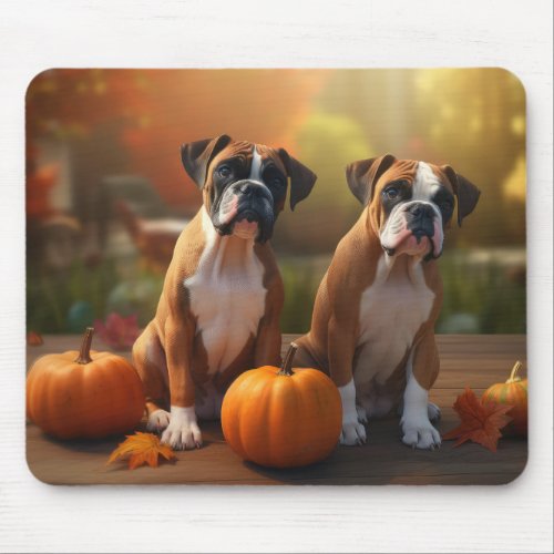 Boxer Puppy Autumn Delight Pumpkin  Mouse Pad