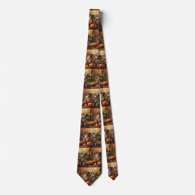 Boxer Puppy Autumn Delight Pumpkin  Neck Tie (Front)