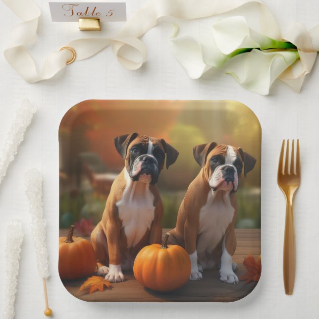 Boxer Puppy Autumn Delight Pumpkin  Paper Plates (Wedding)