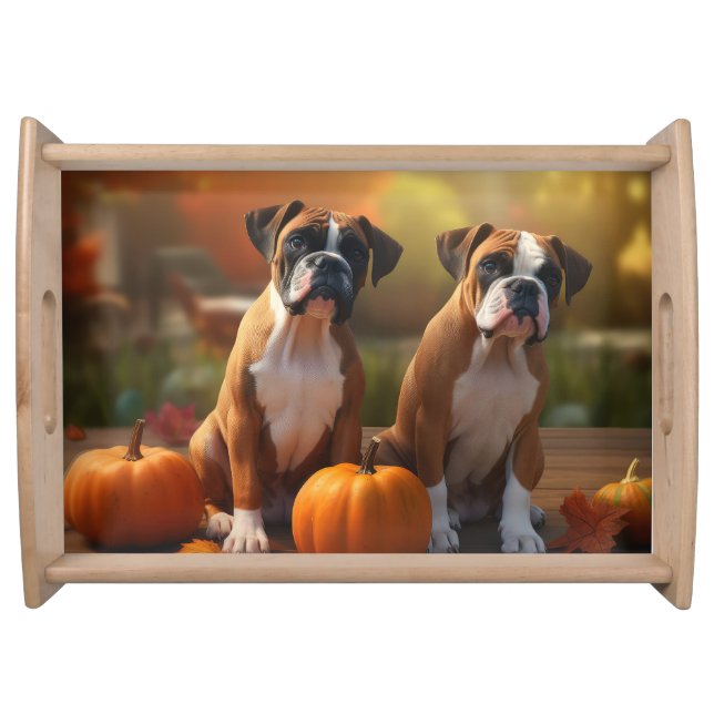 Boxer Puppy Autumn Delight Pumpkin  Serving Tray (Front)