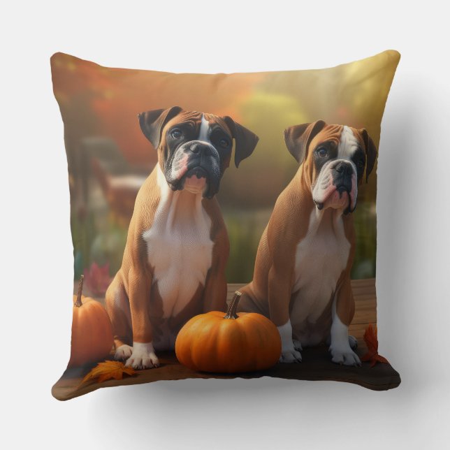 Boxer Puppy Autumn Delight Pumpkin  Throw Pillow (Back)