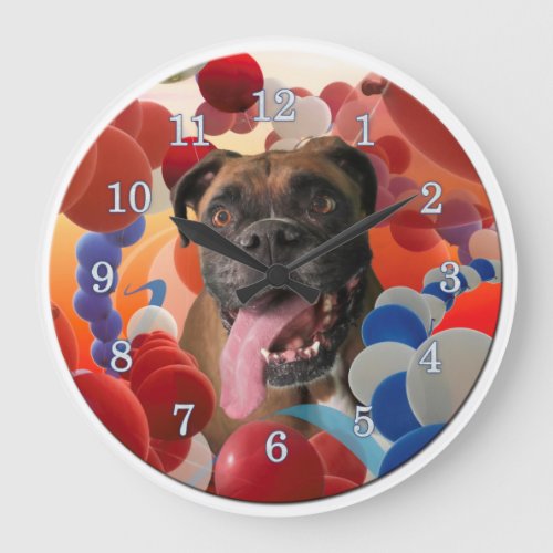 Boxer Puppy BOOM TIME IN BOXERVILLE USA Large Clock