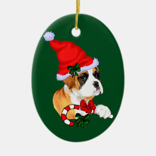 Boxer Puppy Christmas Ceramic Ornament