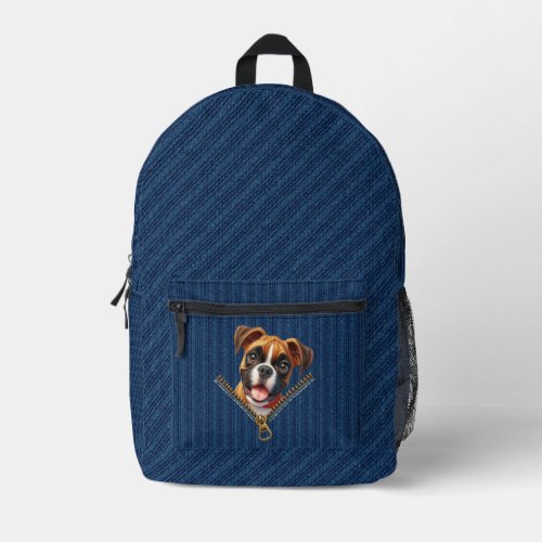 Boxer Puppy Denim Cloth Printed Backpack