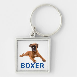 Boxer Puppy Dog Blue Love Keychain