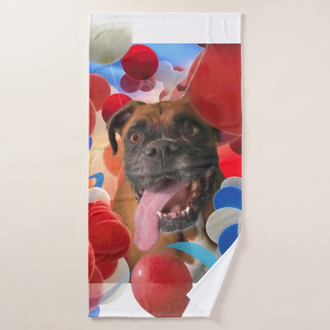 Boxer Puppy Dog BOOM TIME IN BOXERVILLE Bath Towel (Bath Towel)