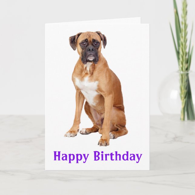 Boxer Puppy Dog  Happy Birthday Card  - Verse (Front)
