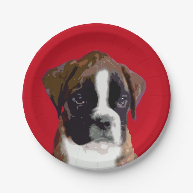 Boxer puppy dog paper plates (Front)