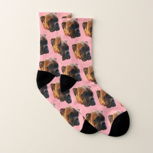 Boxer Puppy Dog Photo Pastel Pink Socks