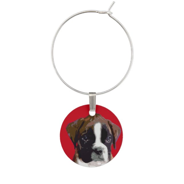 Boxer puppy dog wine charm (Front)