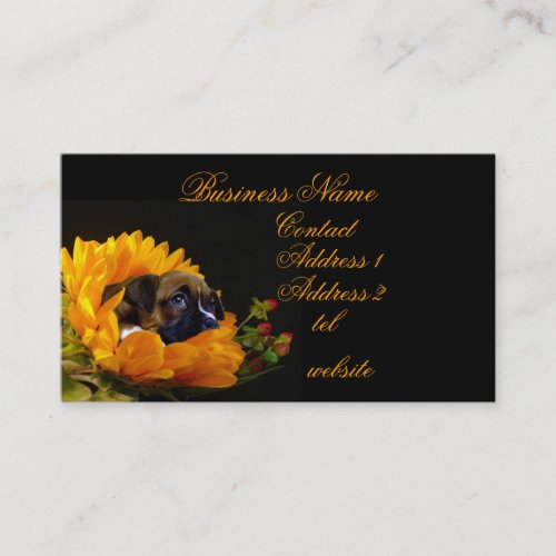 Boxer puppy in sunflower business card