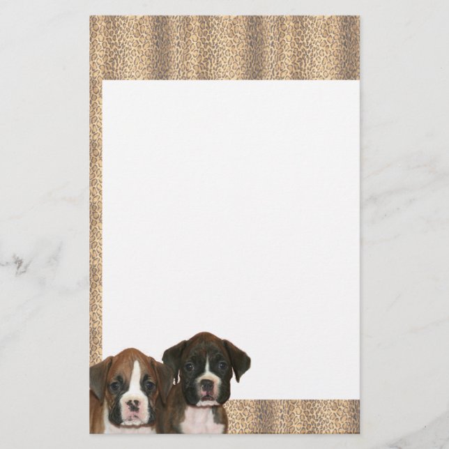 Boxer puppy leopard print stationary stationery (Front)
