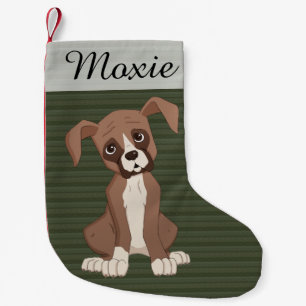 Boxer puppy on a Green Christmas Pattern Small Christmas Stocking