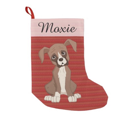 Boxer puppy on a Red Christmas Pattern Small Christmas Stocking