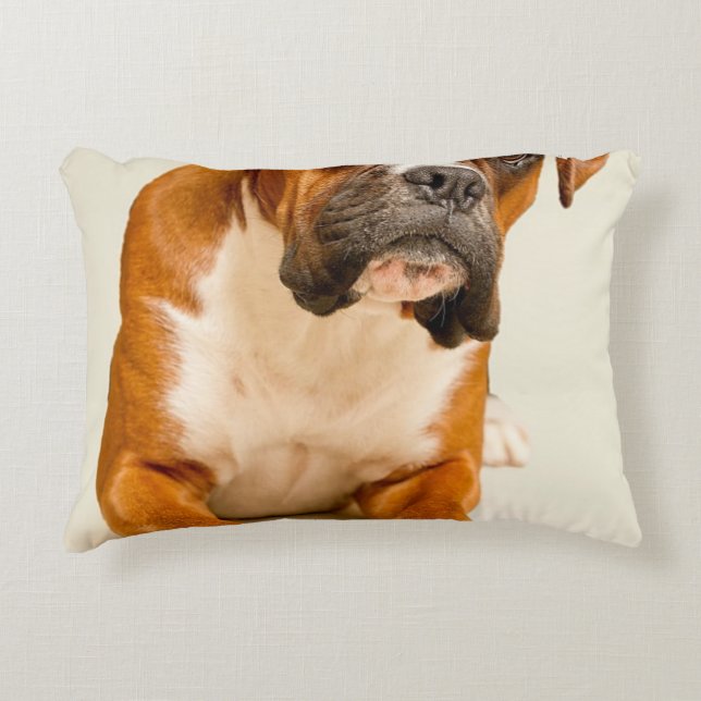 Boxer puppy on ivory cream backdrop. accent pillow (Front)