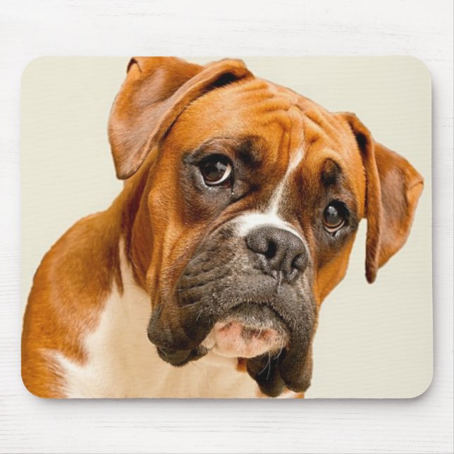 Boxer puppy on ivory cream backdrop. mouse pad (Front)