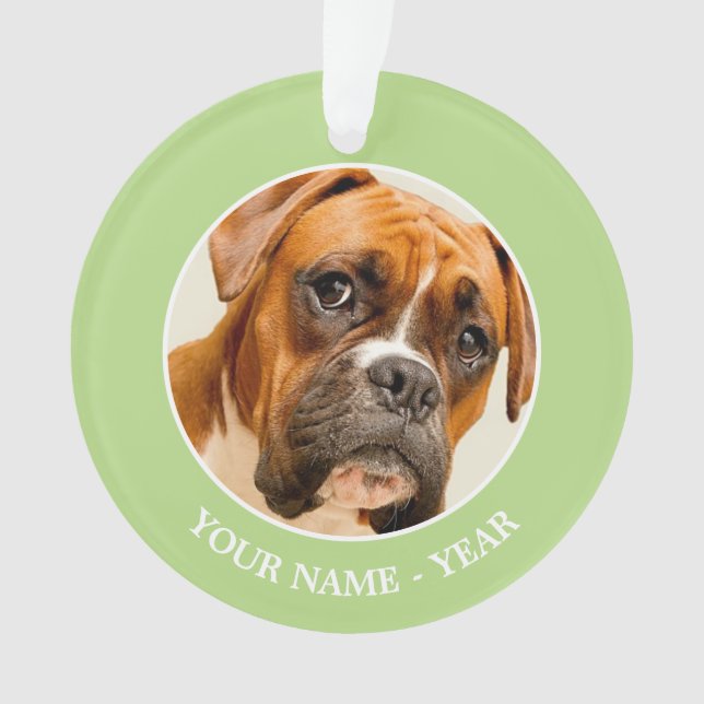 Boxer puppy on ivory cream backdrop. ornament (Front)