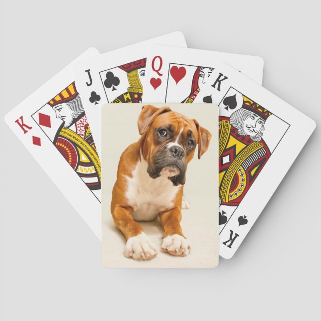 Boxer puppy on ivory cream backdrop. poker cards (Back)