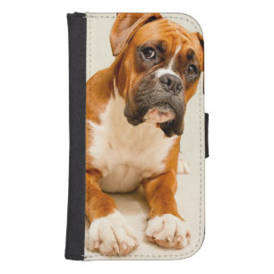 Boxer puppy on ivory cream backdrop. samsung s4 wallet case