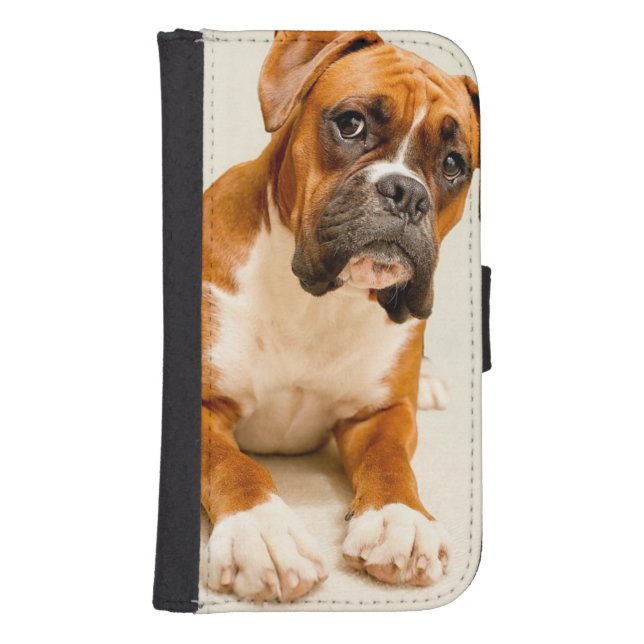 Boxer puppy on ivory cream backdrop. samsung galaxy wallet case (Front)