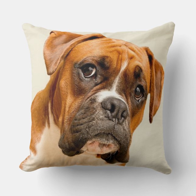 Boxer puppy on ivory cream backdrop. throw pillow (Front)