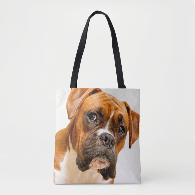 Boxer puppy on ivory cream backdrop. tote bag (Front)