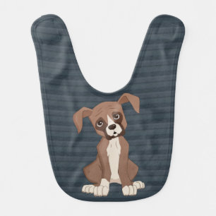 Boxer puppy on Navy Blue Pattern Background Baby Bib