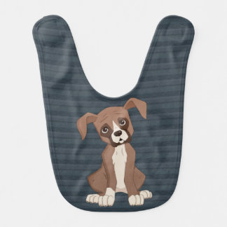 Boxer puppy on Navy Blue Pattern Background Baby Bib