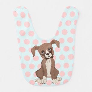 Boxer puppy on Pink Polka Dots Baby Bib