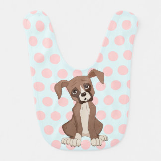 Boxer puppy on Pink Polka Dots Baby Bib