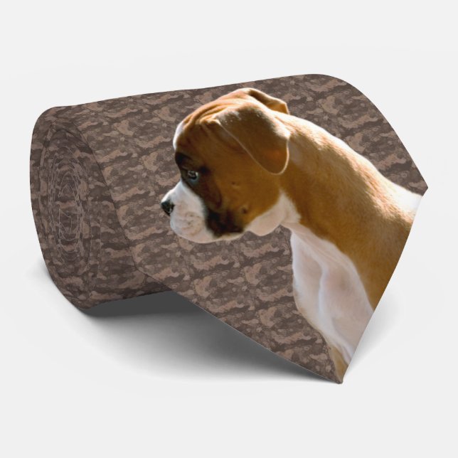 Boxer Puppy Profile Cutout Taupe Tie (Rolled)