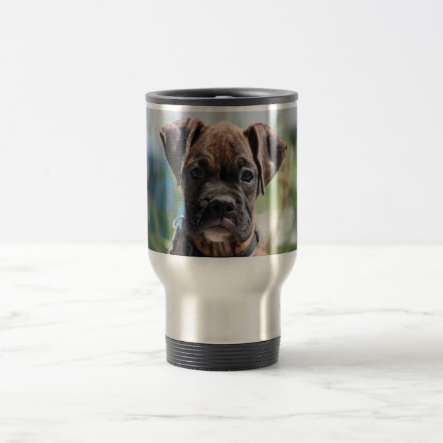 Boxer puppy stainless steel travel mug (Center)