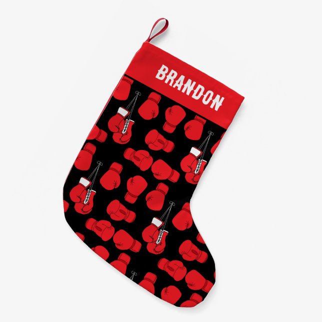 Boxer Red Boxing Gloves Patterned Small Christmas Stocking (Front (Hanging))