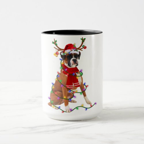 Boxer Reindeer Christmas Lights Dog Xmas Lover Gif Mug