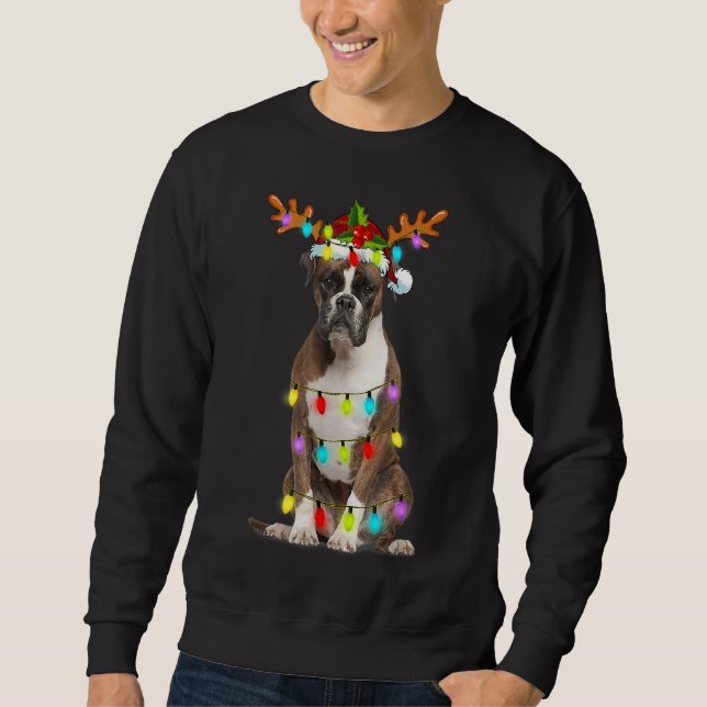 Boxer Reindeer Christmas Lights Funny Dog Xmas Gif Sweatshirt (Front)