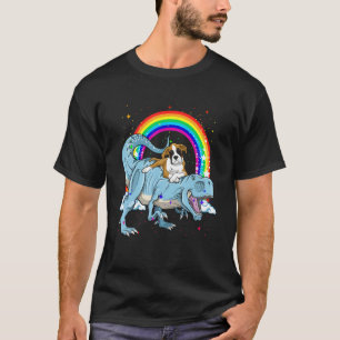 Boxer Riding Dinosaur rex  Dog  Boys Kids Rainbow T-Shirt