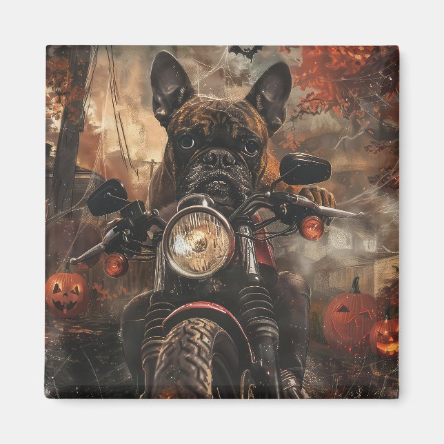 Boxer Riding Motorcycle Halloween Scary  Magnet (Front)