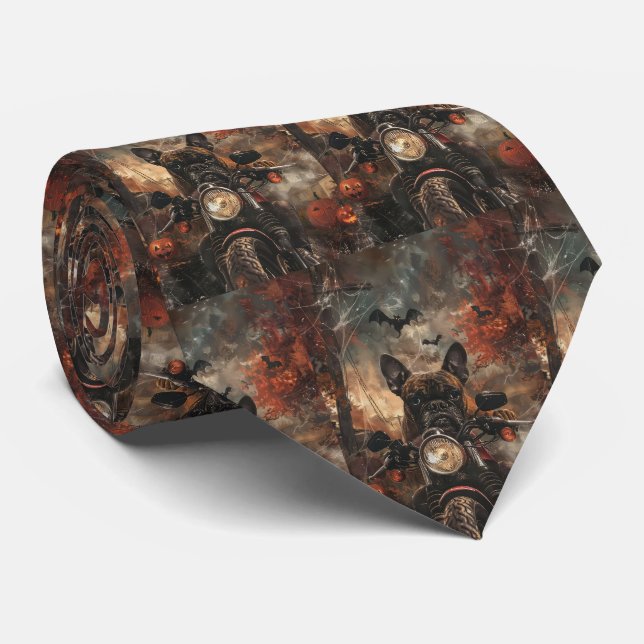 Boxer Riding Motorcycle Halloween Scary  Neck Tie (Rolled)