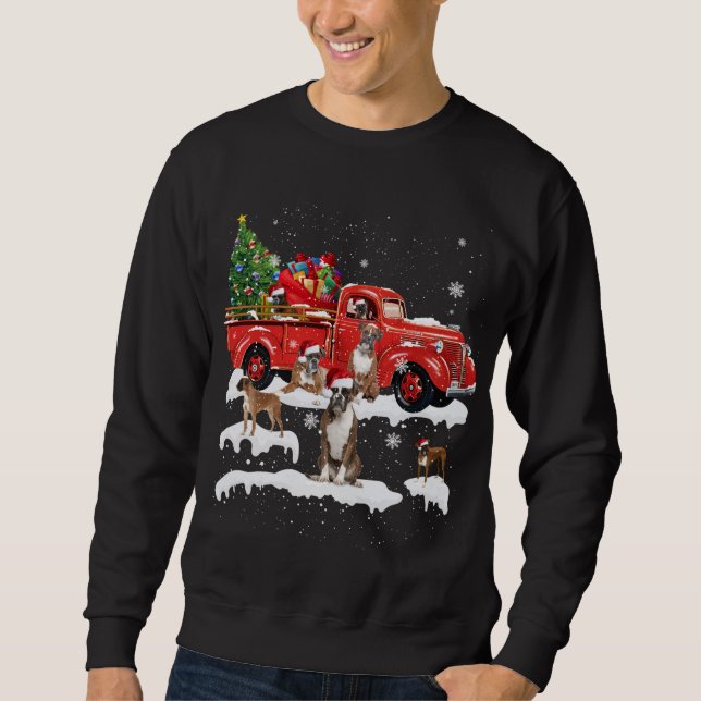 Boxer Riding Red Truck Merry Christmas Dog X-mas U Sweatshirt (Front)