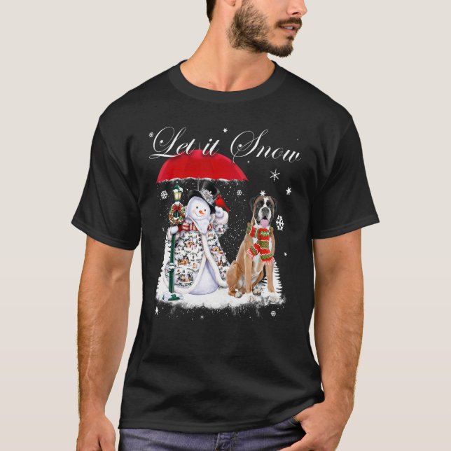 Boxer Santa Dog Christmas Snowman Xmas Pajama T-Shirt (Front)