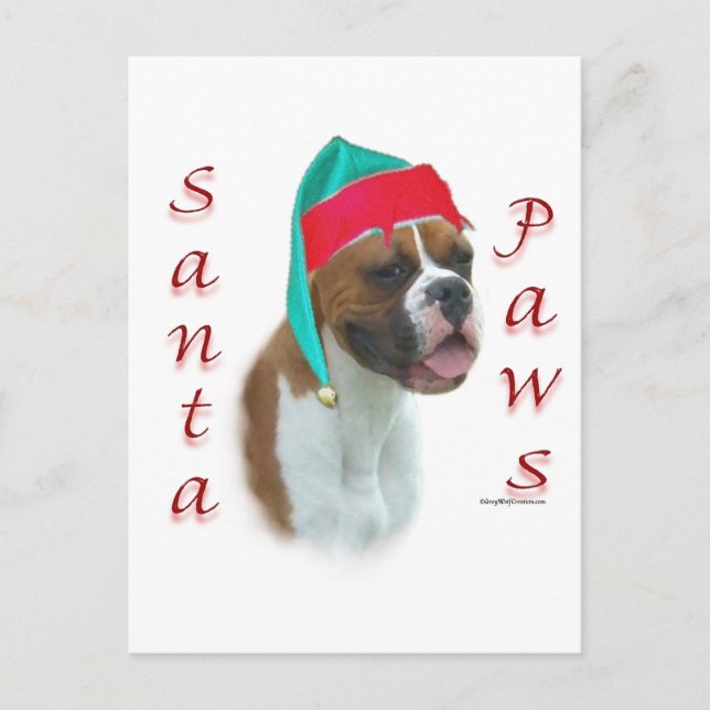 Boxer Santa Paws Holiday Postcard (Front)