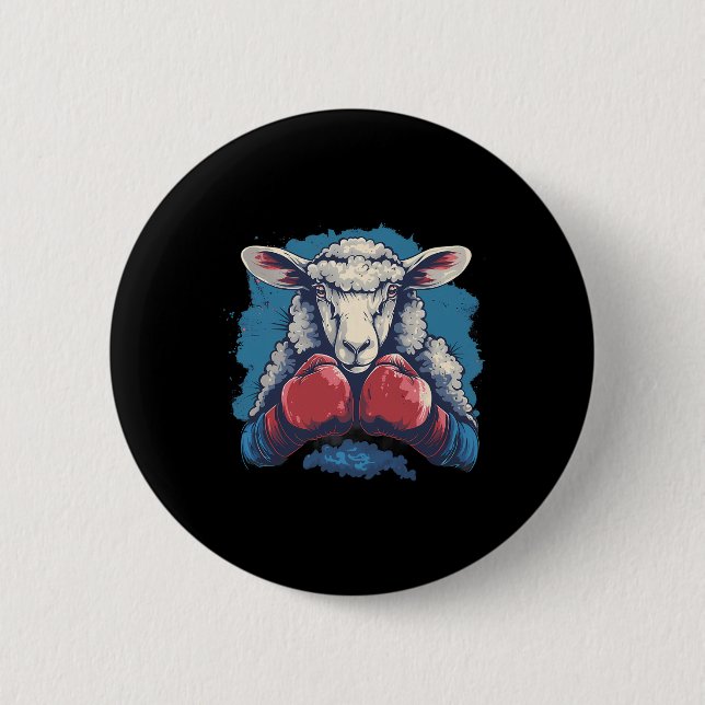 Boxer Sheep With Boxing Gloves Kickboxing Funny Bo Button (Front)