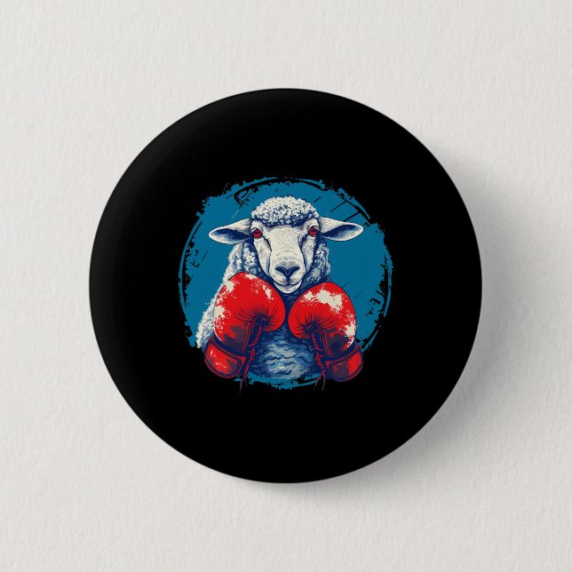 Boxer Sheep With Boxing Gloves Kickboxing Funny Bo Button (Front)