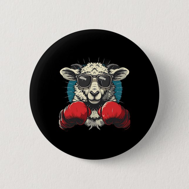 Boxer Sheep With Boxing Gloves Kickboxing Funny Bo Button (Front)