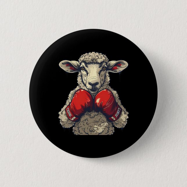 Boxer Sheep With Boxing Gloves Kickboxing Funny Bo Button (Front)